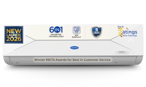 Carrier 1.5 Ton 5 Star, New Star rated, Flexicool Inverter Split AC (Copper, Convertibl…