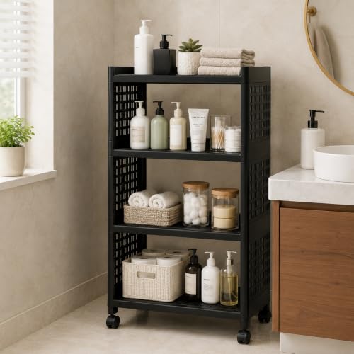 Biltoxi Multipurpose 4 Tier Storage Rack with Wheels | Bathroom Kitchen Organizer Shelf…