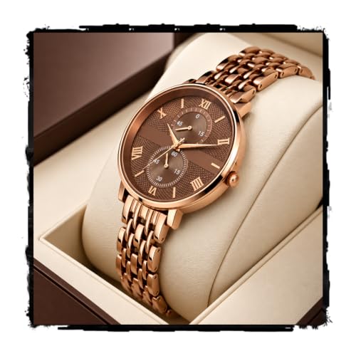 styledose Women's Luxury Black Analog Watch – Rose Gold Roman Numerals with Stylish Met…
