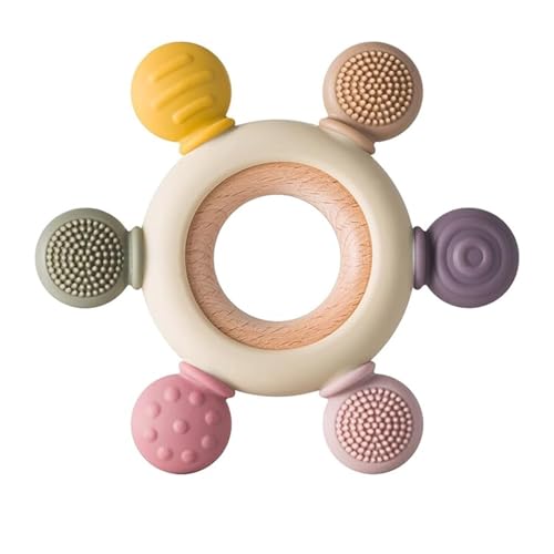 Silicone & Wooden Baby Teether for 3+ Months | BPA Free Soft Teething Toy | Safe Teethe…