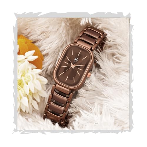 Shocknshop Elegant Rectangular Ladies Rose Gold Analog Metal Solid Link Strap Watch for…