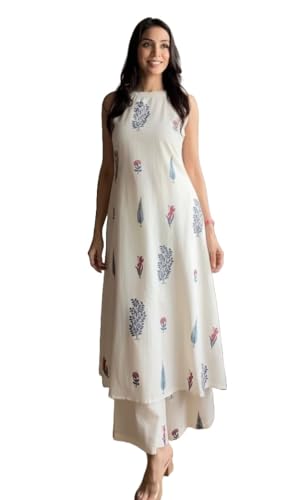 Klosia Women Pure Cotton Kurta Palazzo Set | Sleeveless Printed Kurta with Palazzo Pant…