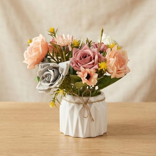 Dekorly Artificial Lavender Plant in White Pot, 18cm – Realistic Faux Flower Arrangemen…