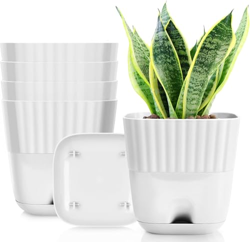 StyleX Store Pack of 5 Self Watering Flower Pot, Indoor Outdoor Modern Plant Pot with I…