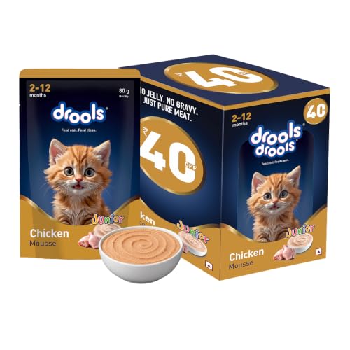 Drools Kitten Wet Mousse 80g Pack of 5, Total 400g | Chicken Flavour | Rich in Protein…