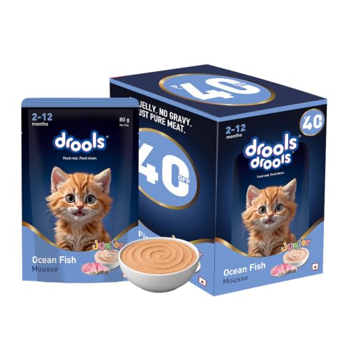 Drools Kitten Wet Mousse 80g Pack of 5, 400g | Ocean Fish Flavour | Rich in Protein, Hy…