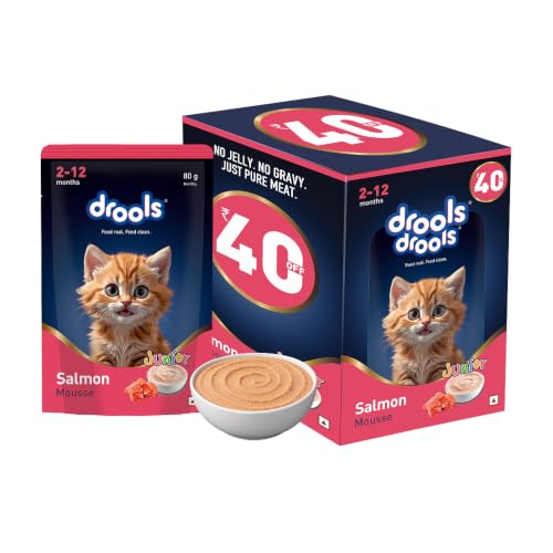Drools Kitten Wet Mousse 80g Pack of 5, Total 400g | Salmon Flavour | Rich in Protein |…