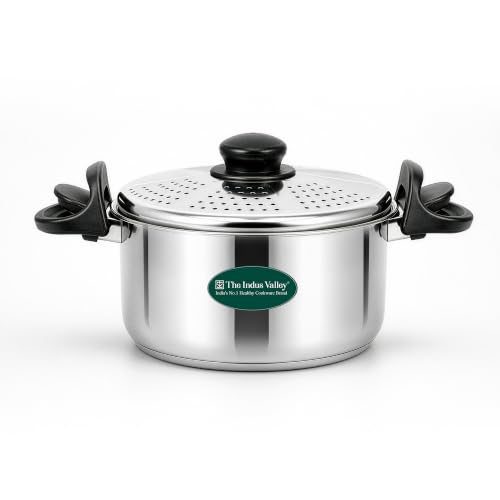 The Indus Valley Stainless Steel 2.5ltr Strainer Pot/Rice Pot for Noodles, Pasta, Corn,…