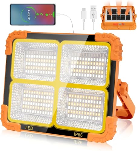 100W LED Construction Spotlight Solar Light Portable, 10000LM 12000mAh Battery Work Lig…