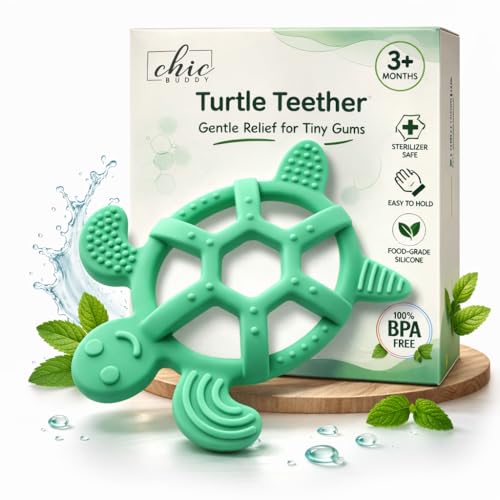 Chic Buddy Silicone Baby Teether, BPA Free, Easy Grip Ring, 3-18 Months (Turtle)