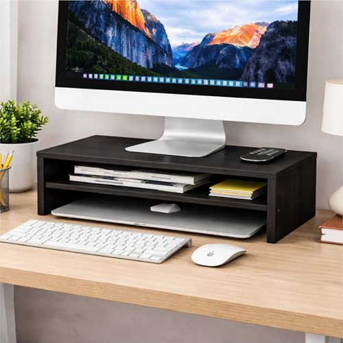 Enigmatic Woodworks Wooden Monitor Stand with Storage Organizer for Desk, Tables, Offic…