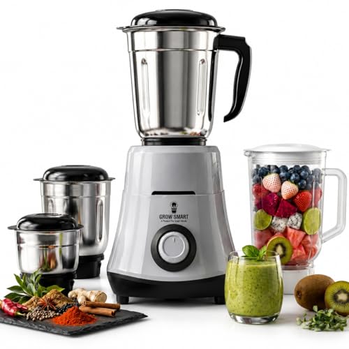 Growsmart HydroGrind Powerful 750 W Juicer Mixer Grinder For Kitchen 4 Jars (3 Stainles…