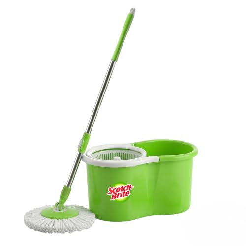 Scotch-Brite Twin Bucket Spin Mop with Easy Wring & Rinse System, 360° Adjustable Handl…