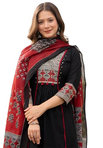 Amayra Women's Pure Cotton A-Line Kurta Set with Palazzo Pants & Dupatta|Ethnic wear|Ku…