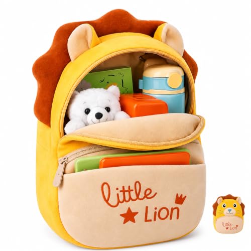 LUXIVA Little Lion Plush Backpack for Kids (2–5 Years) | Soft Toy School Bag | Lightwei…