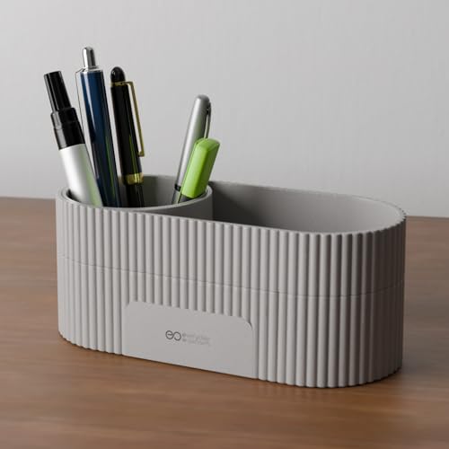 eo Rotating Pen Stand with Double Deck Storage | 3 Compartment Desk Organizer for Stati…