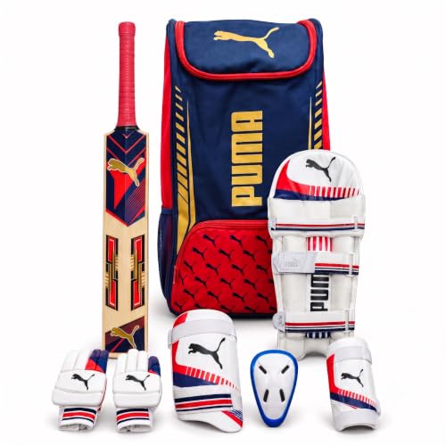 PUMA Junior Kashmir Willow Cricket Kit, Navy/Red | Complete Starter Kit with Durable Wi…