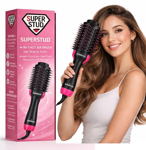 SUPERSTUD Hair Brush and Volumizer Hot Air Brush, Hair Straightener Brush for All Hair…