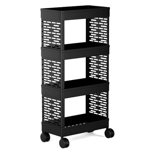 RAYMOX 4 Tier Storage Rack with Wheels | Bathroom Kitchen Organizer Shelf | Rolling Uti…