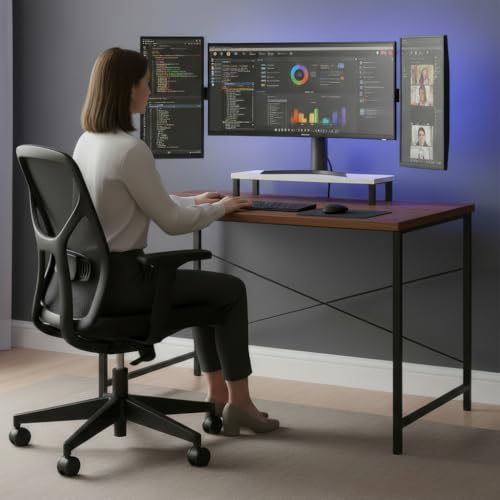 FURLAY Home Office Computer Desk with Monitor Shelf, Modern Writing Desk with Wood Top…