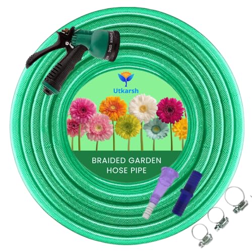 Utkarsh Heavy Duty PVC Braided Water Hose Pipe - 10 Meter / 0.5 inch, with 8-Mode Spray…