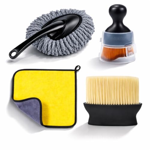 4-in-1 Car Cleaning Kit – Microfiber Car Duster with Handle, Ultra-Soft Detailing Brush…
