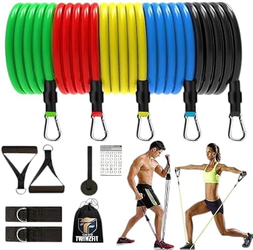 Twinzfit Resistance Bands Set with Handles, Door Anchor & Ankle Straps – Exercise Bands…