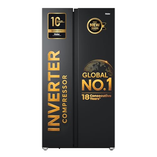 Haier 540 L 3 Star Frost Free Inverter Side by Side Refrigerator (HRS-615LB, Luxe Black…
