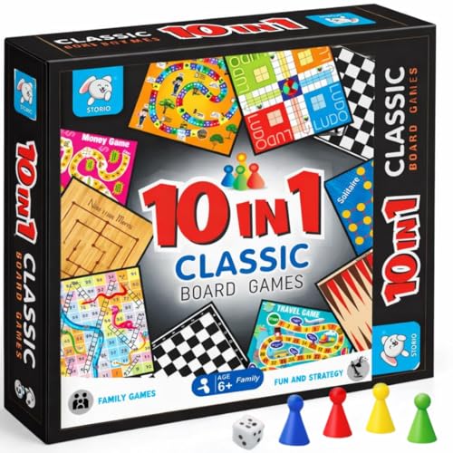 Storio 10-in-1 Classic Board Games for Kids 5+ Years | Chess, Ludo, Snakes & Ladders, C…