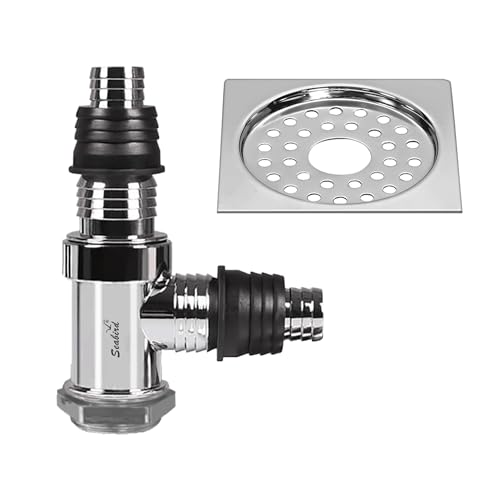 SEABIRD® ABS T-Connector with SS Square Shape Grating for Bathroom Drainage, Wash Basin…