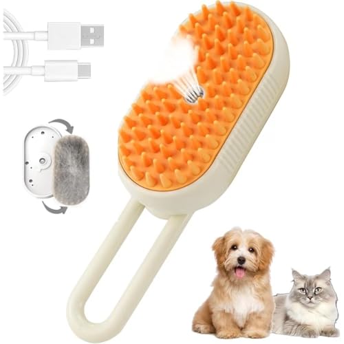 PANCA 4-in-1 Steam Brush for Dogs & Cats | Pet Grooming Brush with Deshedding Comb, Bat…