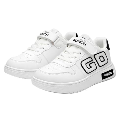HOOH Kids Unisex White Sneakers with Hook and Loop Closure, Embellished Pattern, Fashio…