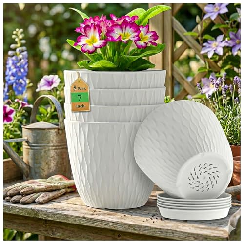 Eightiz (Pack of 5 6 Inch Plastic Flower Pots for Indoor & Outdoor Terrace,Garden Plant…
