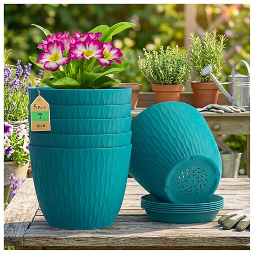 Eightiz (Pack of 5 6 Inch Plastic Flower Pots for Indoor & Outdoor Terrace,Garden Plant…