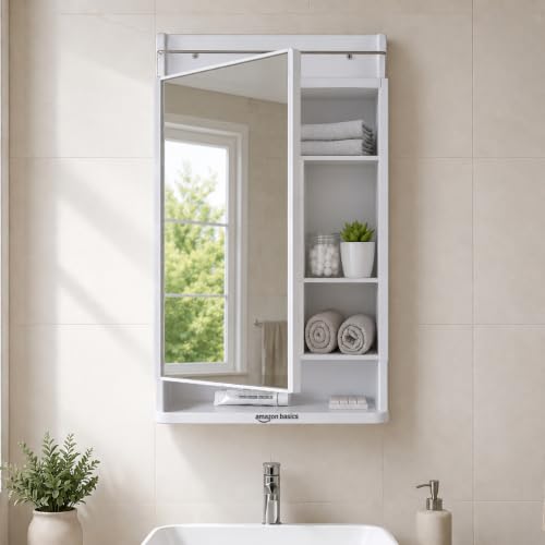 Amazon Basics CleanLook Premium Wall Mounted Plastic Bathroom Mirror Cabinet with Stora…