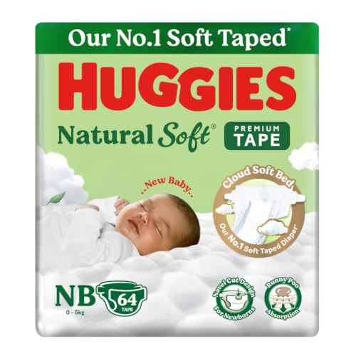 Huggies Natural Soft Premium Tape Diapers Newborn/Extra Small (NB/XS) Size, Upto 5 kgs,…