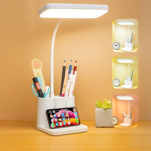 Kian 3-in-1 LED Desk Lamp with Pen & Phone Holder – USB Rechargeable Study Lamp with To…