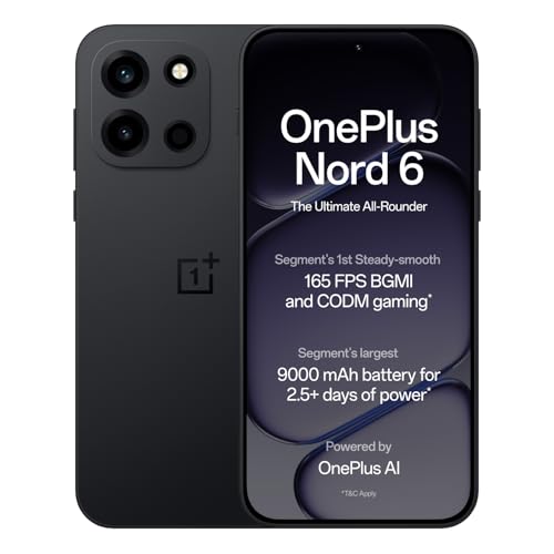 OnePlus Nord 6 | 8GB+256GB | Pitch Black | Snapdragon 8s Gen 4 | Segment's First Stable…