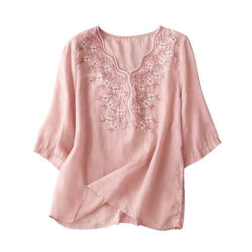 RIEKA Womens Peach Floral Embroidered Tunic Top with Delicate Thread Work Scalloped V N…