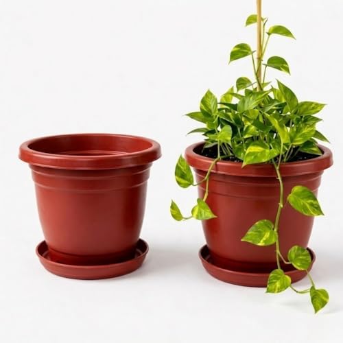 Urban Upvan Terracotta Round Flower Pots 10 Inch with Tray for Plants | Planters for In…