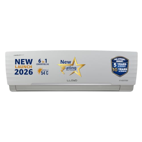Lloyd 1 Ton 5 Star Inverter Split AC, 2026 New Star Rated (6 in 1 Convertible, Cools Up…