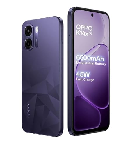 OPPO K14x 5G Smartphone, Prism Violet, 4GB RAM, 64GB Storage, 6500mAh Battery, 45W Fast…