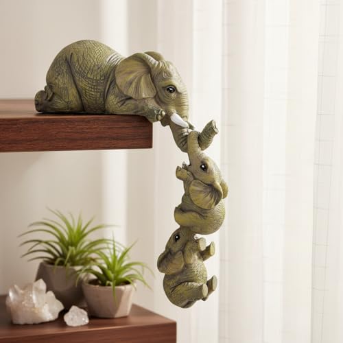 Spiaty Resin Elephant Figurine Decor for Shelf Edge – Hanging Elephant Family Statue, R…