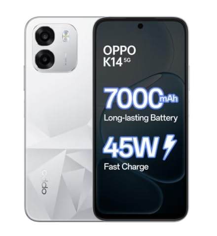 OPPO K14 5G Smartphone, Prism White, 6GB RAM, 128GB Storage, 7000 mAh Battery, 45W Fast…