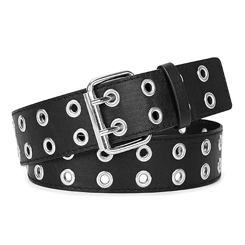 HAPANI FASHION Unisex Faux Leather Double Hole Belt with Durable Metal Eyelets and Silv…