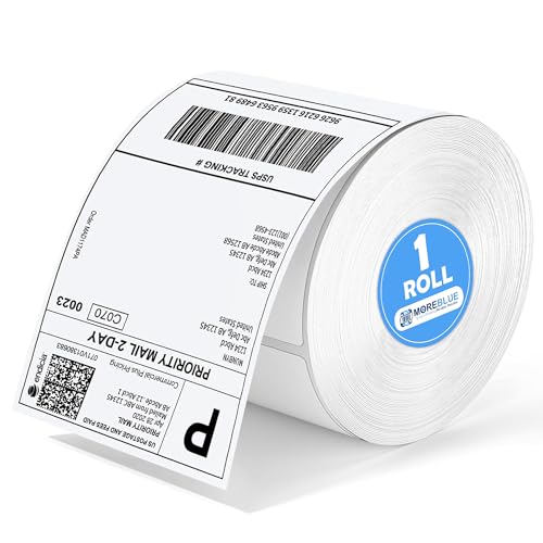 MOREBLUE® 4x6 Direct Thermal Label 70gsm (400 Labels Roll), Premium Self-Adhesive Stron…