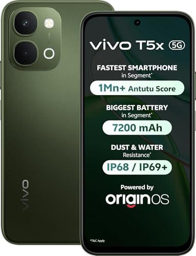 vivo T5x 5G (Cyber Green, 6GB RAM, 128GB Storage) | 50MP AI Dual Camera | 32MP Selfie |…