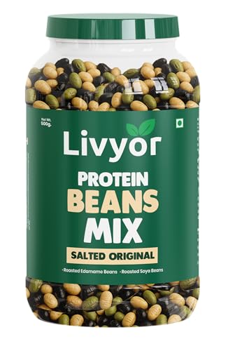 Livyor Roasted Protein Beans Mix - 500g | SoyaBeans | Edamame beans | Black Beans | Roa…