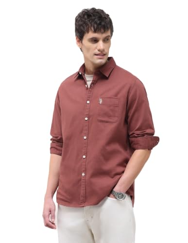 U.S. POLO ASSN. Mens Regular Fit Solid Dobby Regular Collar Full Sleeve Shirts (UDSHTO1…
