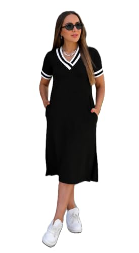 Zurity Women's V-Neck Sporty T-Shirt Dress | Stylish Striped Sleeve One Piece for Women…